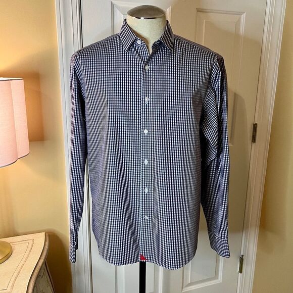 EUC Men's UNTUCKit Blue Plaid Check Pio Cesare Button Front Shirt Size LARGE - Picture 1 of 2